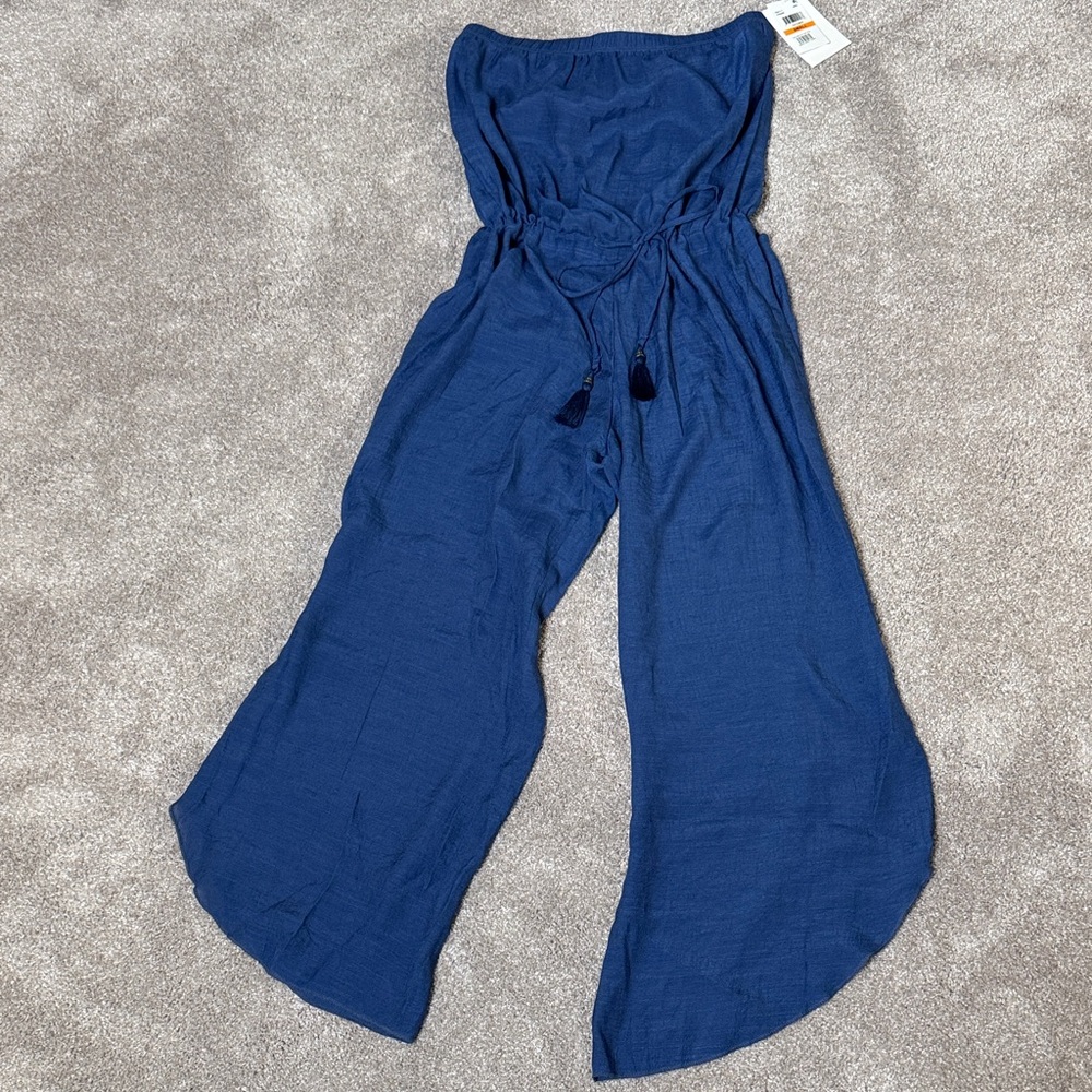 Becca swimsuit coverup jumpsuit small royal blue semi sheer